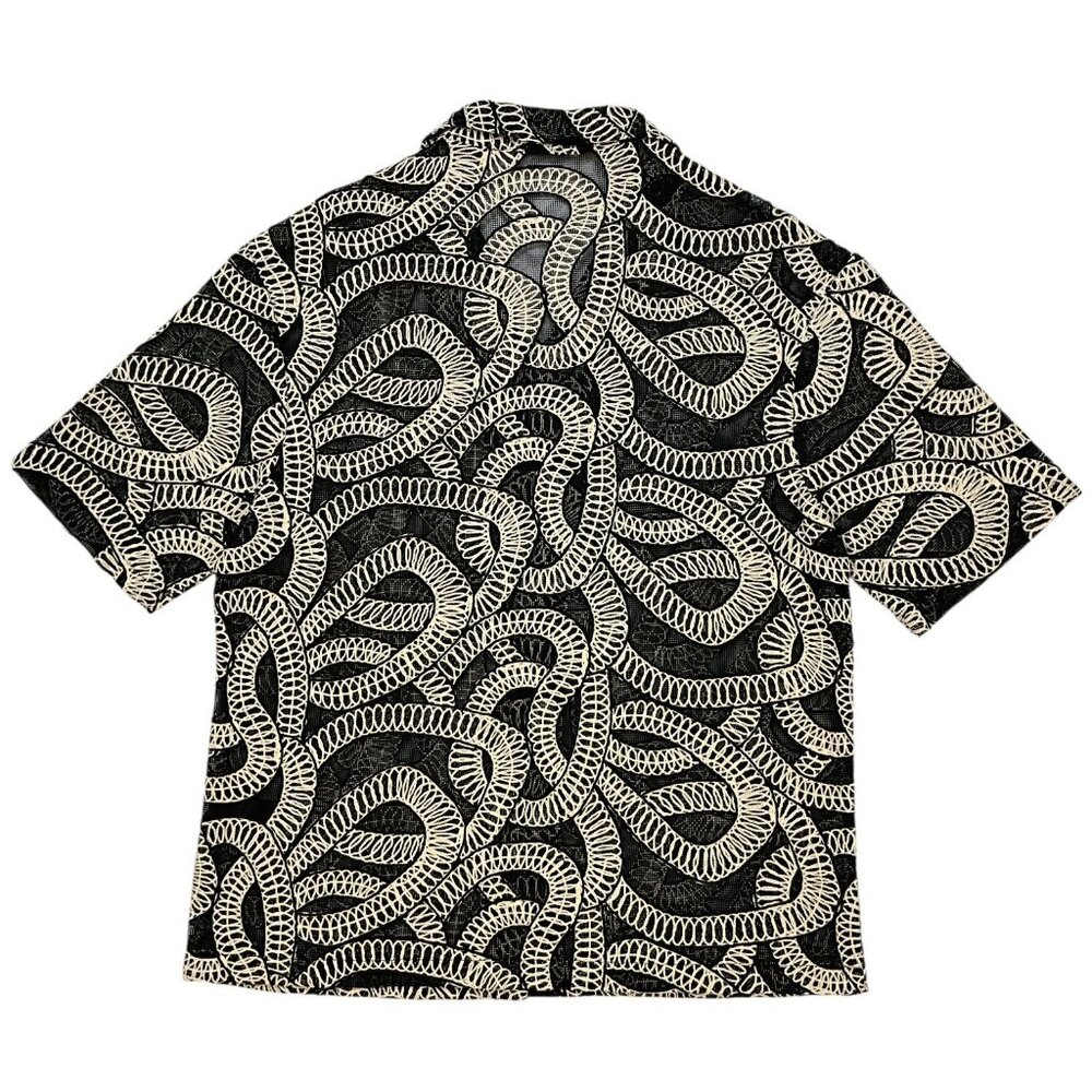 Zara Jacquard Shirt With Contrasting Details Top M Black Embroidery NEW - Picture 2 of 11
